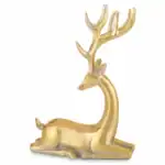 Elegancka złota figurka jelenia, idealna do dekoracji domu i wnętrz, podkreśla elegancję i styl.