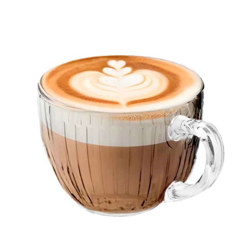 Kawiarka z kawą latte i pianką w kształcie serca, idealna do domowego kawowego zakątka, elegancka i aromatyczna, tworzy relaksującą atmosferę przy filiżance ulubionej kawy.