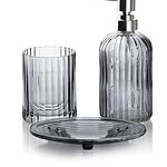 Artała do mycia rąk, ozdobny zestaw łazienkowy, szklany dozownik z pompką, kubek i tacka na mydło, elegancki design, dekoracja łazienki, Domowy Zakątek, stylowe akcesoria łazienkowe.