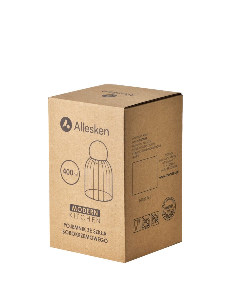 Eco-friendly cardboard packaging for glass container with modern kitchen design, ideal for storage, eco-conscious single-use, sustainable packaging, and home organization.