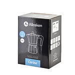 Kawiarka do kawy z aluminium marki Allesken, model Carina, na 3 filiżanki, o pojemności 120 ml, elegancka czarna tefaleta, idealna do kawy na ekspresy Moka, wysokiej jakości sprzęt kuchenny, nowoczesny design.