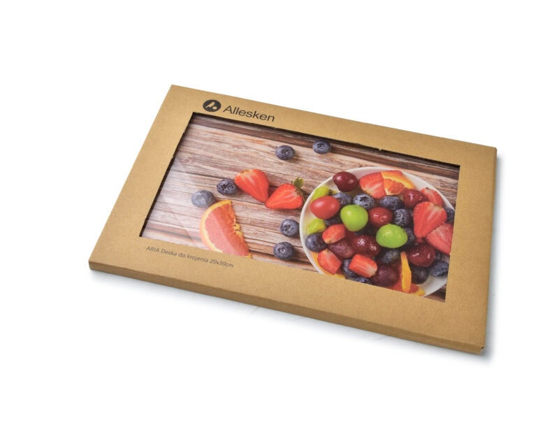 Borówkowe, truskawkowe i zielone winogrona na desce do krojenia Allesken, naturalne akcesoria kuchenne, dekoracja do domu, idealne na prezent, drewniana powierzchnia, nowoczesny design, Domowy Zakątek, najwyższa jakość optima.