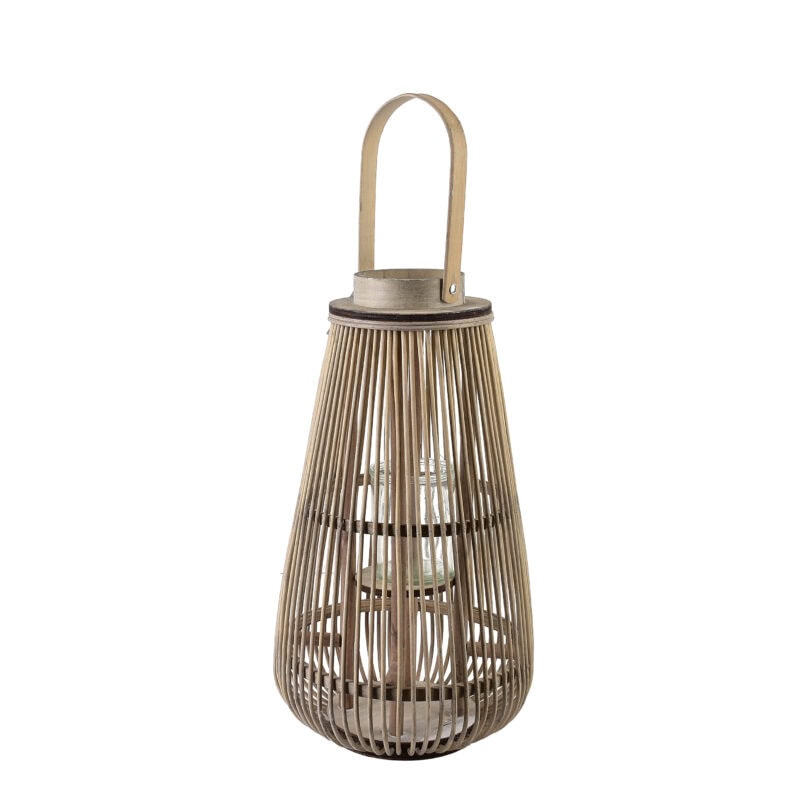 Lampion rustykalny z drewna i rattanu do dekoracji wnętrz i na taras, naturalny styl, idealny do inspiracji domowego zakątka.