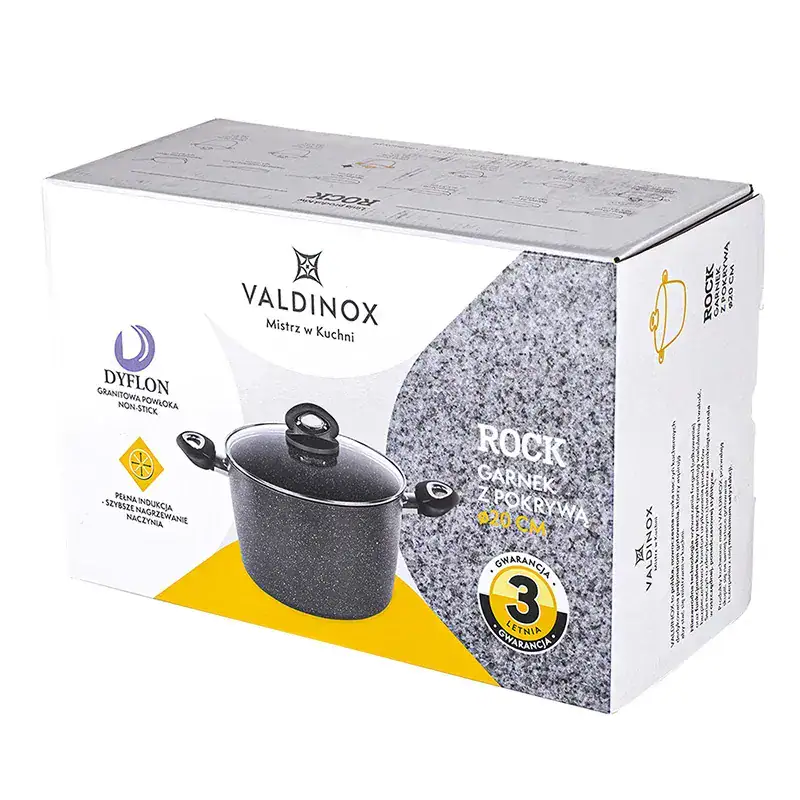 Szatkowana patelnia granitowa Valdinox Rock 20 cm z pokrywką.