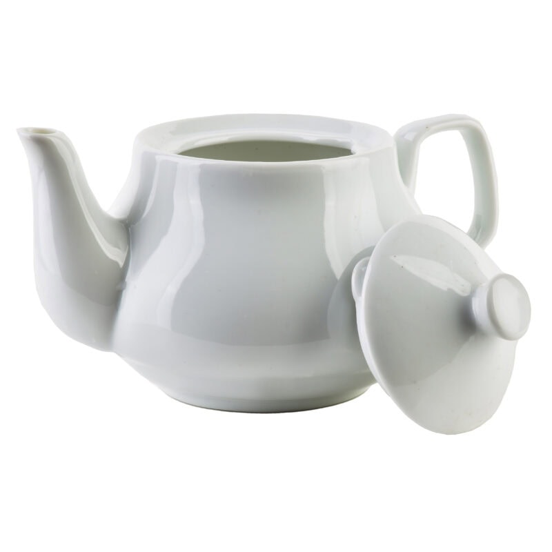Biała ceramiczna czajnik na herbatę z czajnikiem i pokrywką, idealny do domowego użytku, wysokiej jakości, elegancki design, domowy zakątek, relaks przy filiżance herbaty.