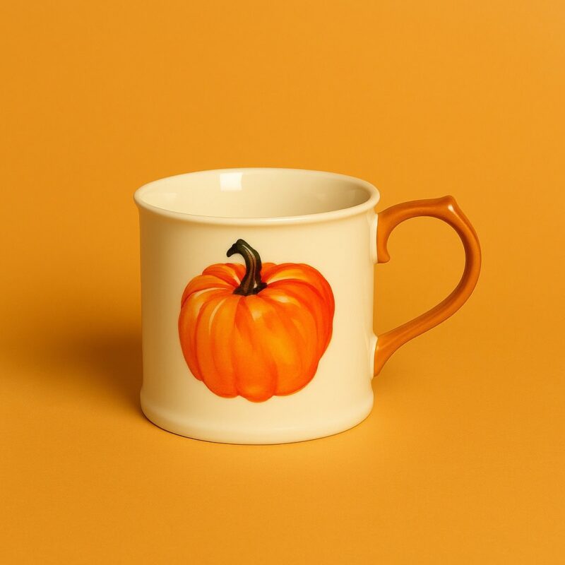 Ceramiczny kubek z ozdobą dyni na Halloween lub秋季 tematy, idealny do kawy lub herbaty, dekoracyjny element do domu typu Domowy Zakątek.