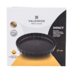 Grelka do tarty z powłoką, czarna, 27 cm, odporna na stłuczenia, nieprzywierająca, szkło żaroodporne, idealna do pieczenia ciast i tart, nowoczesny design, domowe wypieki, akcesoria kuchenne Domowy Zakątek.