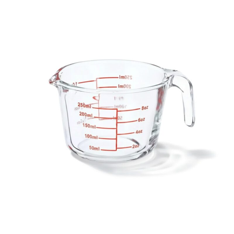 Szkło do odmierzania z miarką 250 ml, przezroczysty dzbanek z podziałką, idealny do kuchni, do odmierzania płynów, z wygodnym uchwytem, wysokiej jakości akcesorium kuchenne.