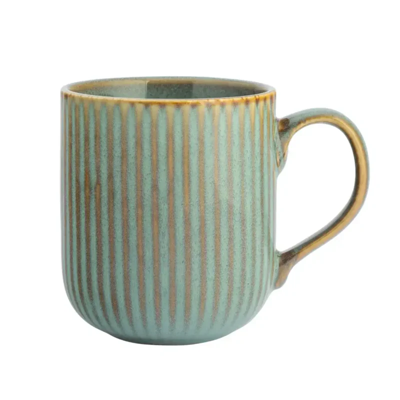 Wazon ceramiczny z dekoracyjnym wzorem w zielono-brązowych odcieniach, elegancki i trwały, idealny do wnętrz domu.