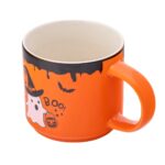 Kolorowa kubek Halloween z duchkiem, czarownicą, nietoperzami i napisem BOO, idealny na sezon jesienno-zimowy, szybkoschnący, trwały, ozdoba na Halloween i prezent dla dzieci i dorosłych.