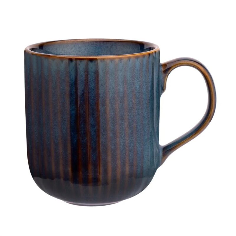 Ceramiczna filiżanka z brokatowym wykończeniem, idealna na kawę lub herbatę, w eleganckim odcieniu niebieskiego i brązu, stylowa i trwała zastawa stołowa, Domowy Zakątek.