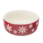 Ceramiczna miska świąteczna z motywem śnieżynki, czerwona i biała, idealna na Boże Narodzenie, dekoracyjny element w domowym zakątku Christmas kitchen bowl red and white snowflake design festive tableware.