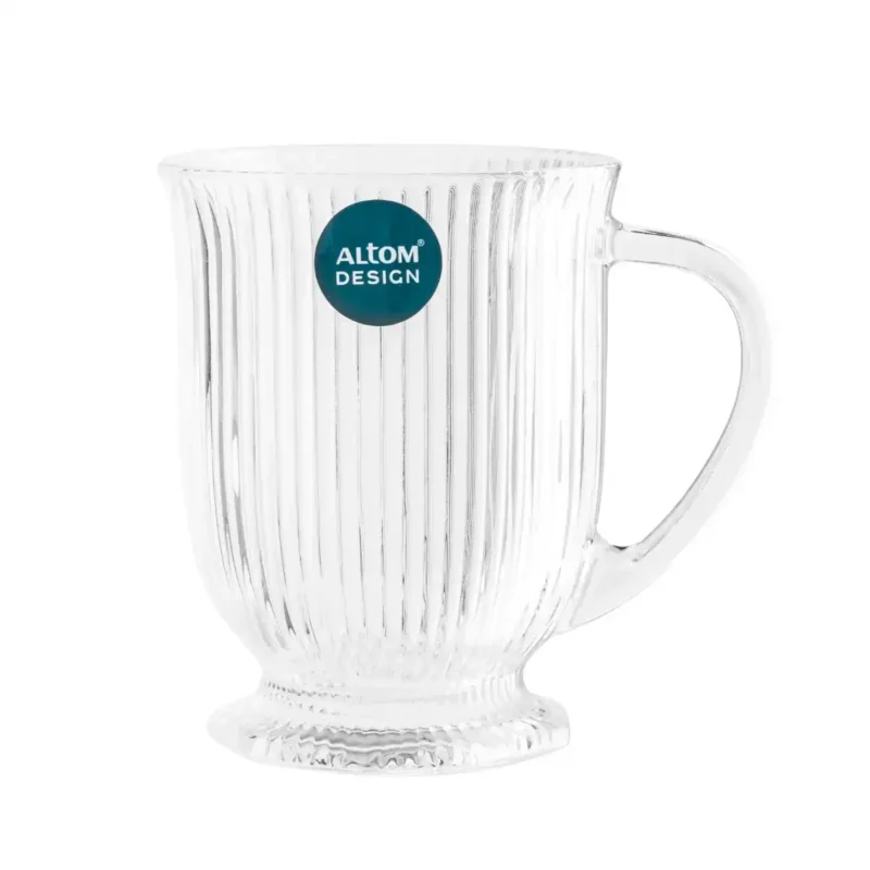Przezroczysta szklana kubek z pionowymi żłobieniami, elegancki design, idealny do kawy lub herbaty, od marki Altom Design.